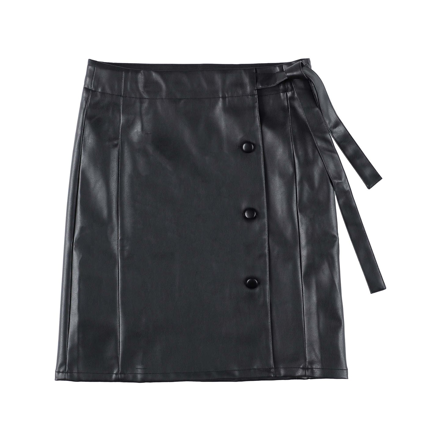 SYNTHETIC LEATHER WRAP SKIRT (BLACK)