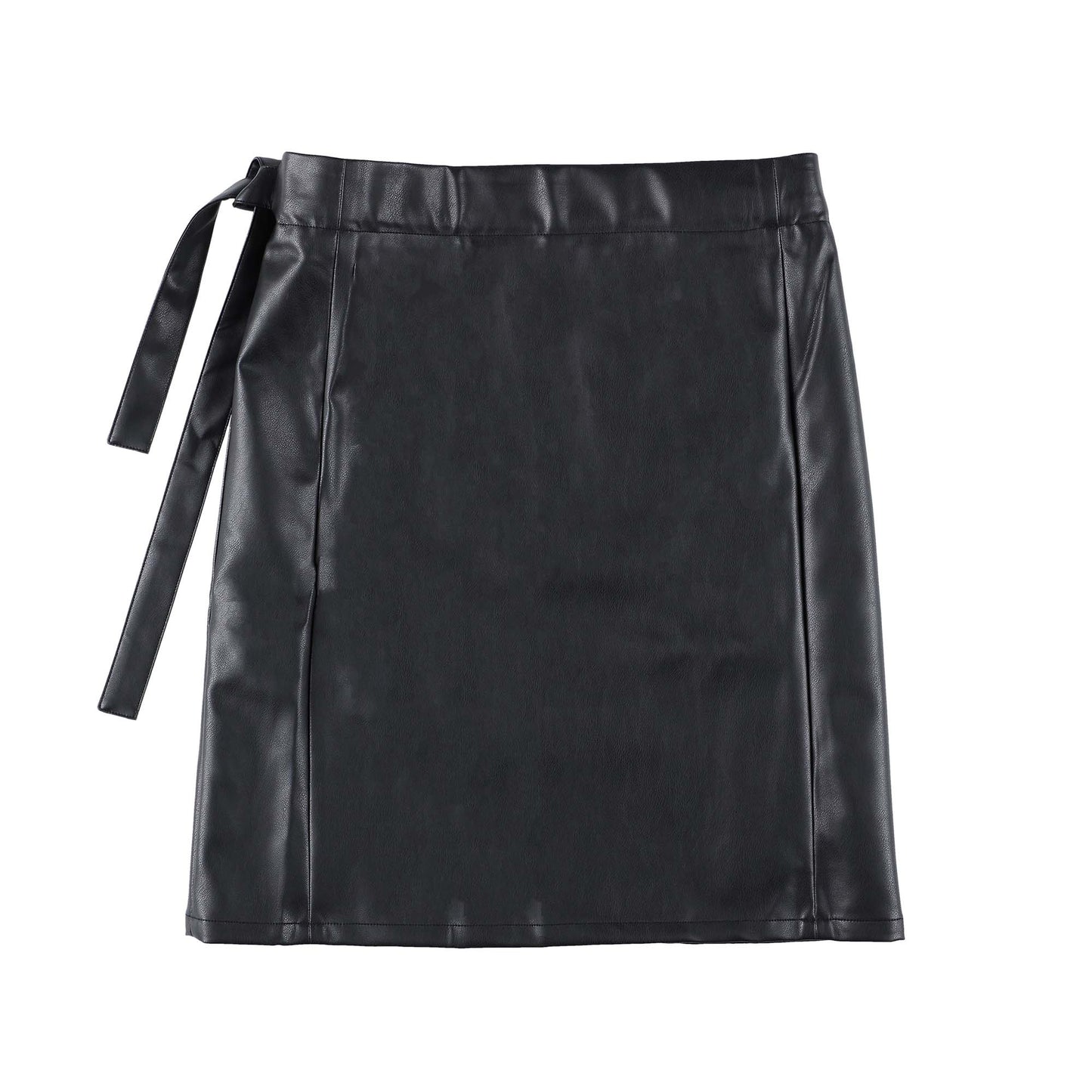 SYNTHETIC LEATHER WRAP SKIRT (BLACK)