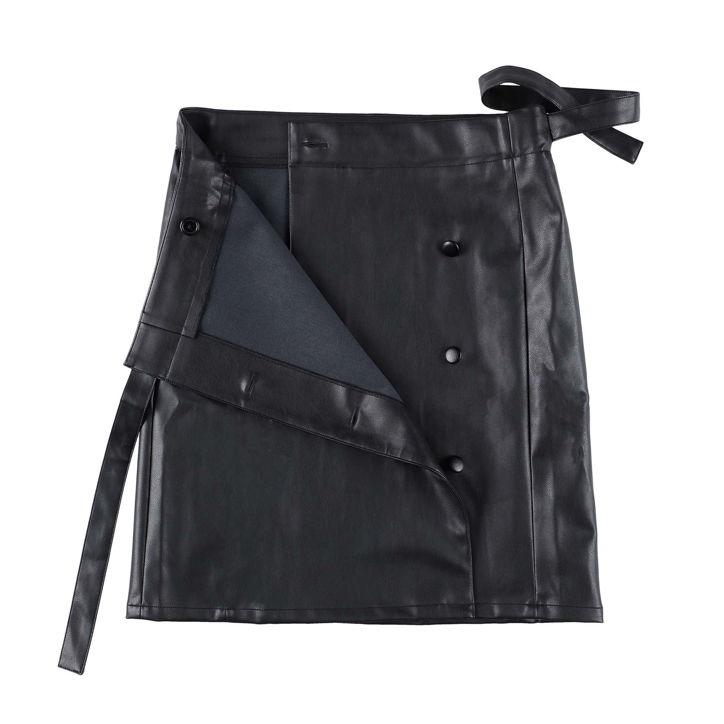 SYNTHETIC LEATHER WRAP SKIRT (BLACK)
