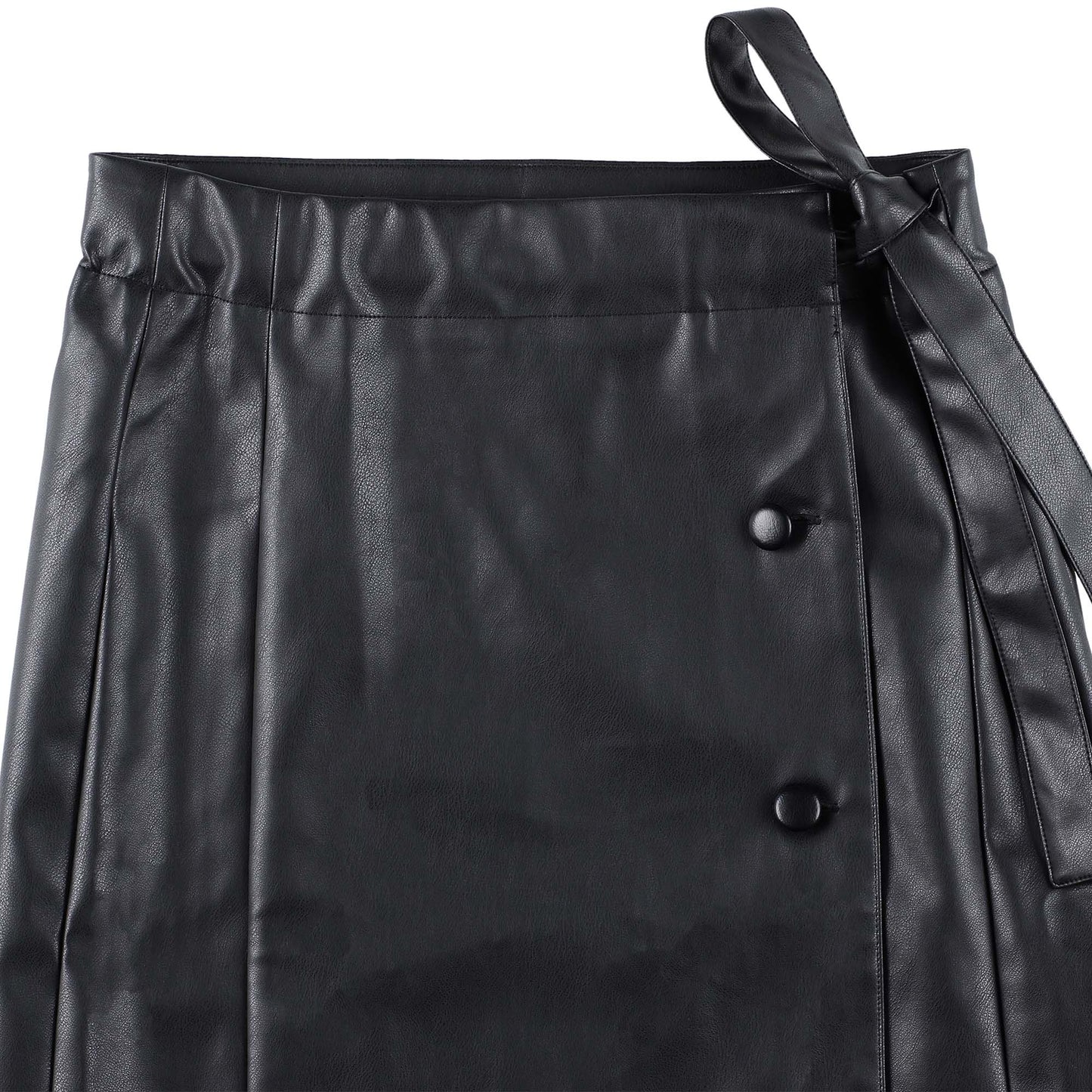 SYNTHETIC LEATHER WRAP SKIRT (BLACK)