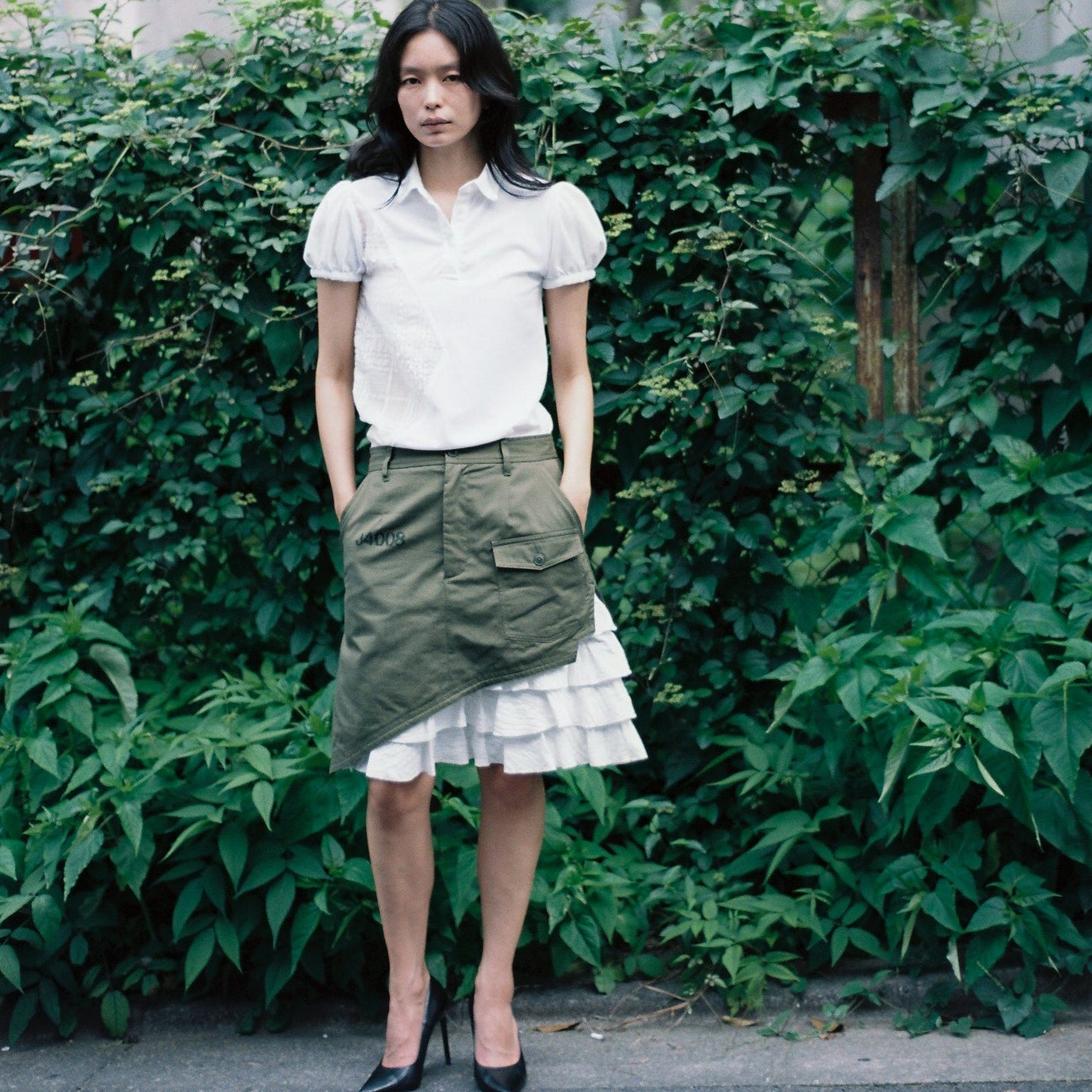 ZEBRA FRILL MILITARY SKIRT (OLIVE)