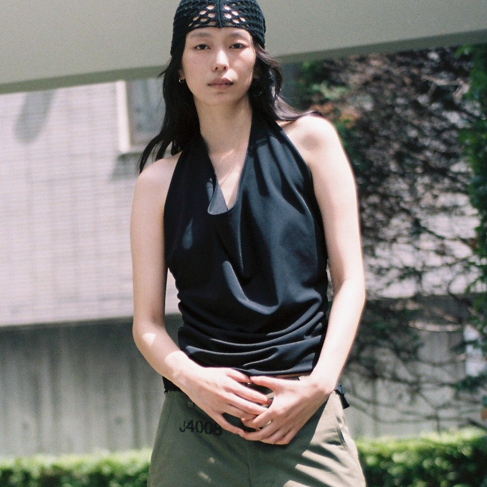 HOLTER NECK JERSEY TOPS (BLACK)