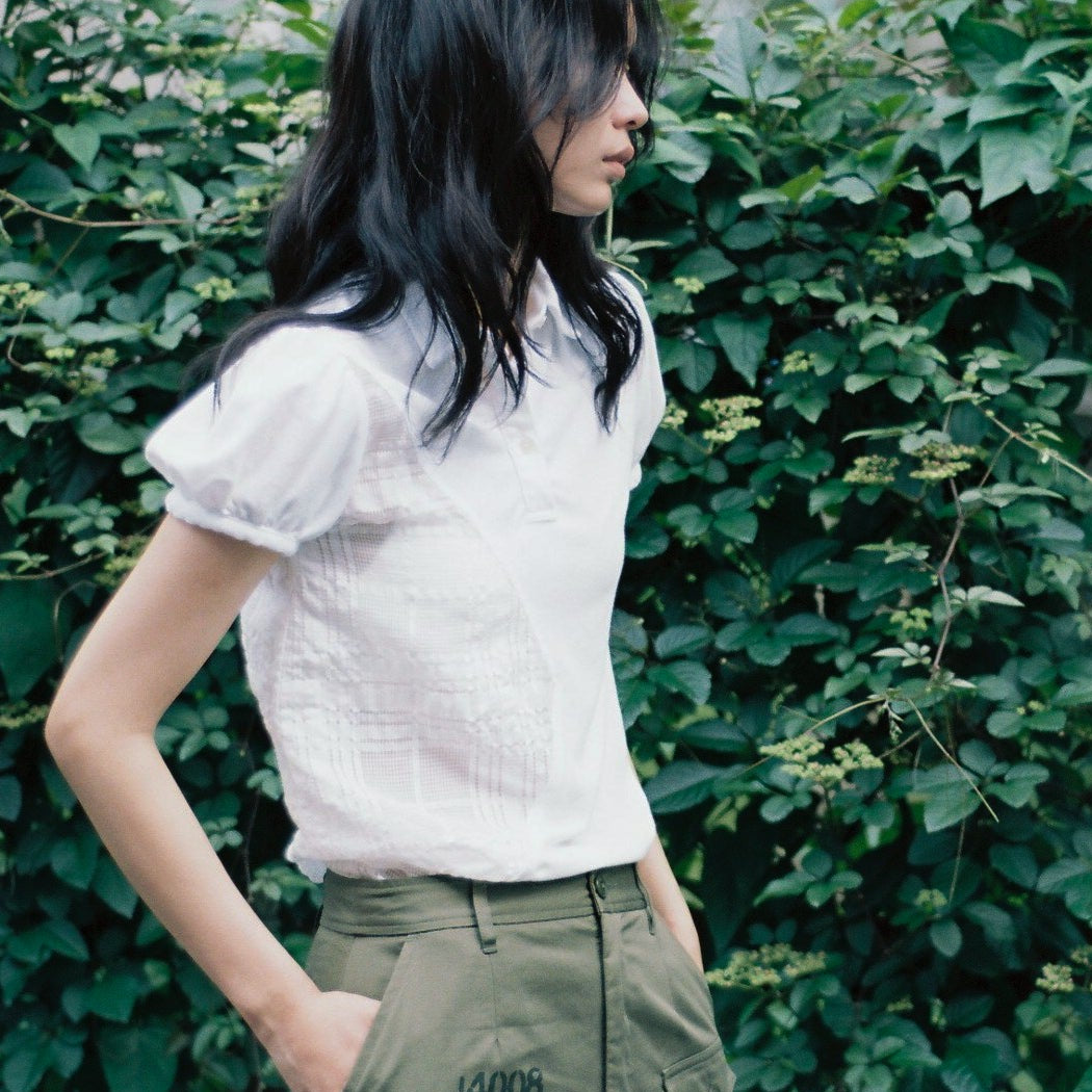 LINEN CHECK JACQUARD POLO SHIRTS (WHITE)