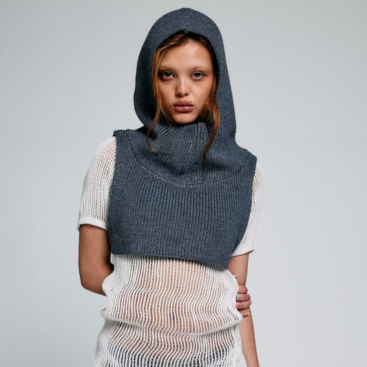 KNIT HOODIE TOPS (GREY)