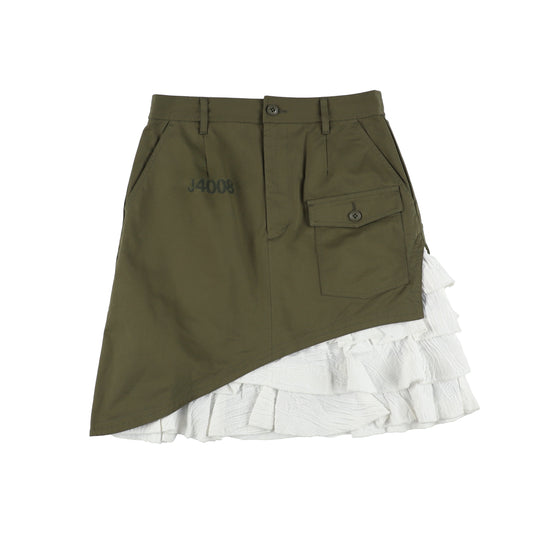 ZEBRA FRILL MILITARY SKIRT (OLIVE)