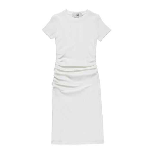 THERMAL GATHER DRESS (WHITE)