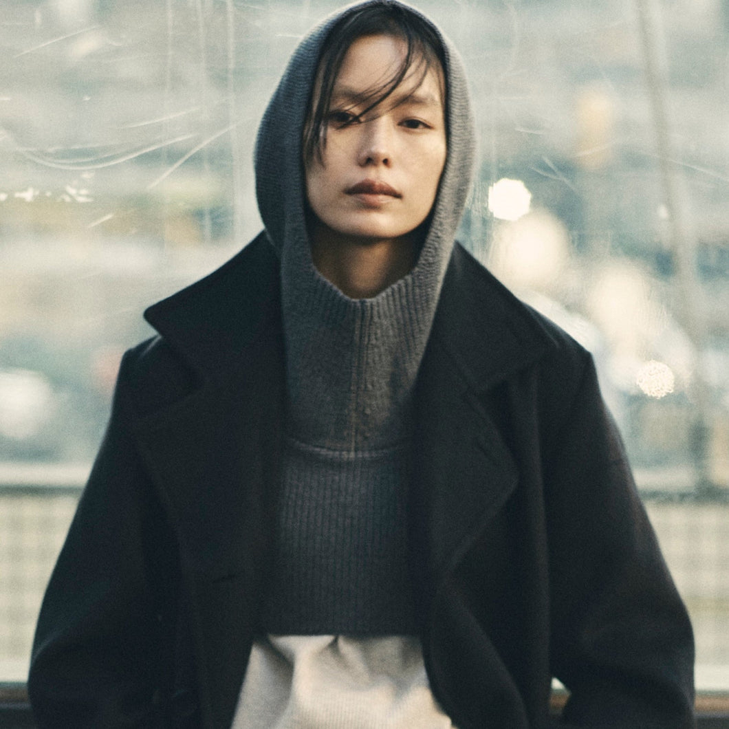 KNIT HOODIE TOPS (GREY)