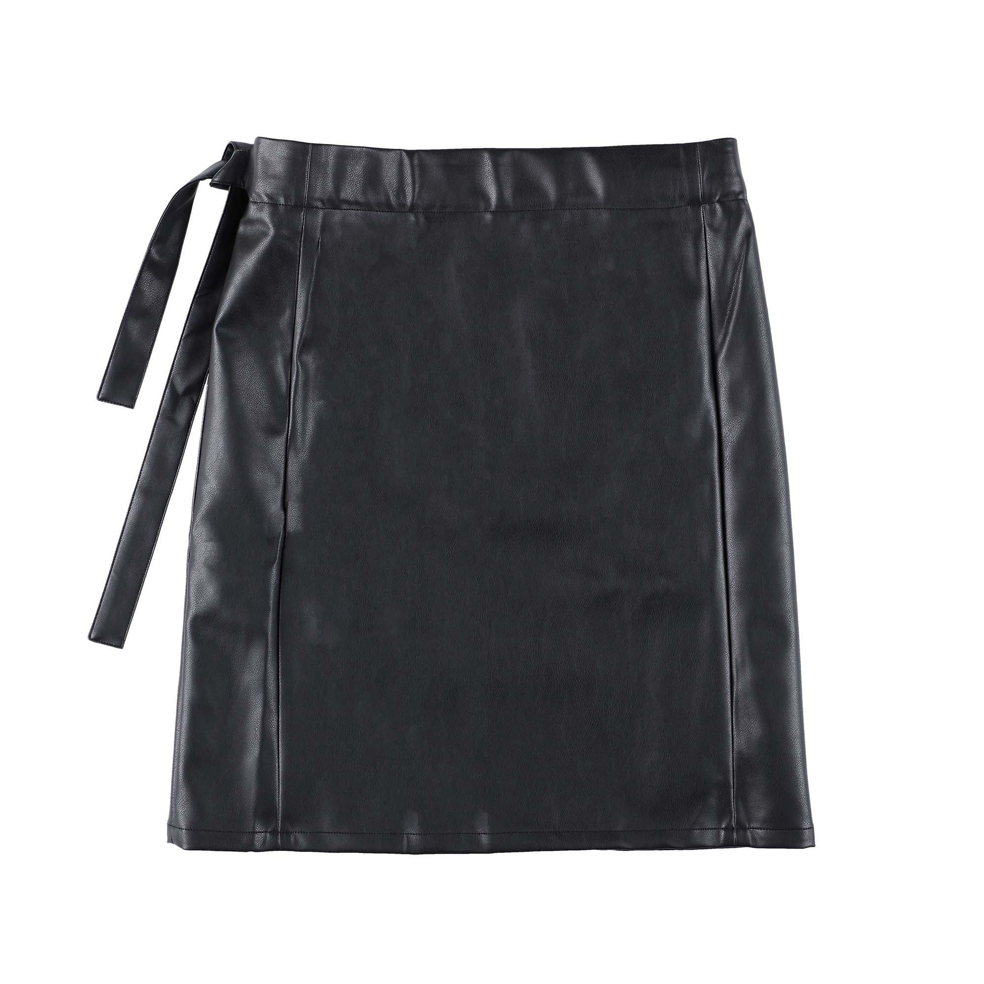 SYNTHETIC LEATHER WRAP SKIRT (BLACK) – KOWGA OFFICIAL ONLINE