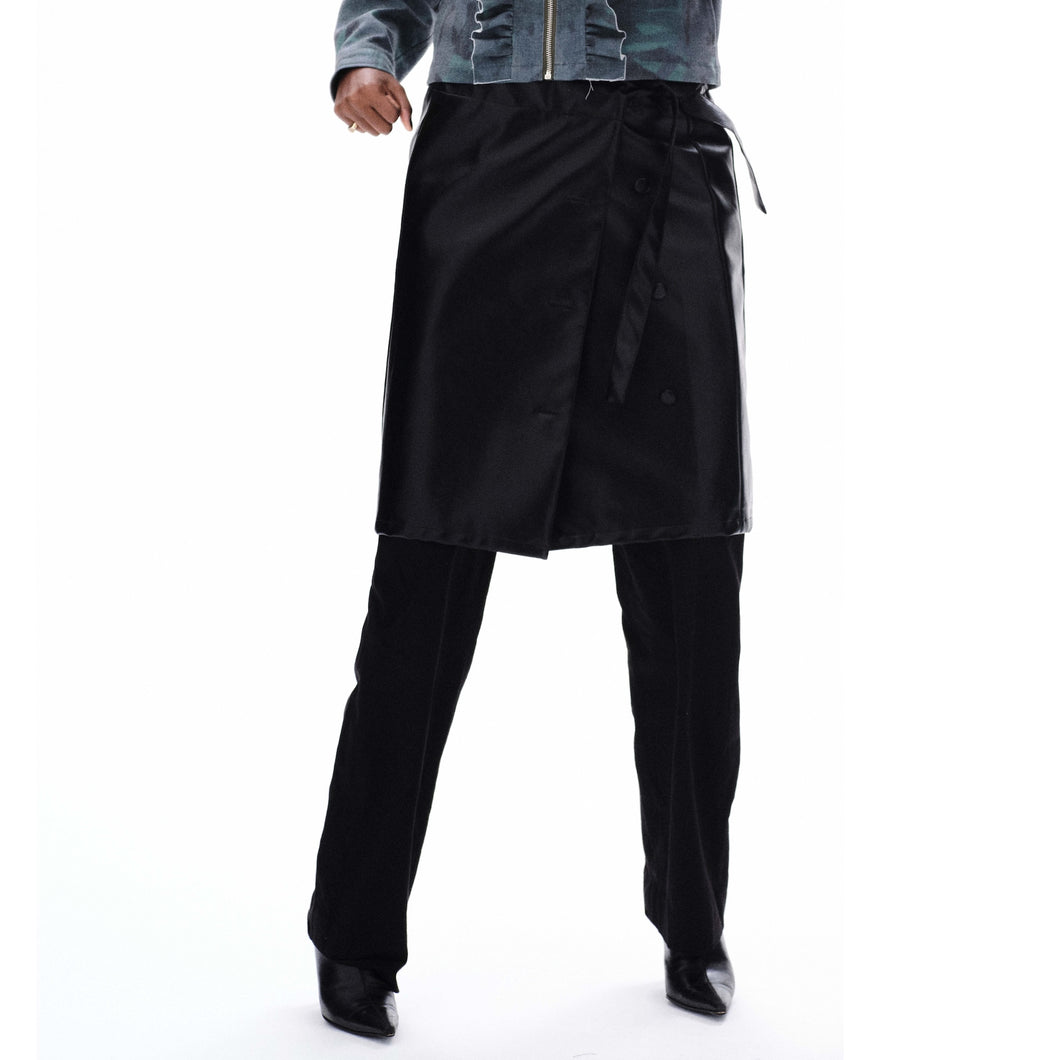 SYNTHETIC LEATHER WRAP SKIRT (BLACK)