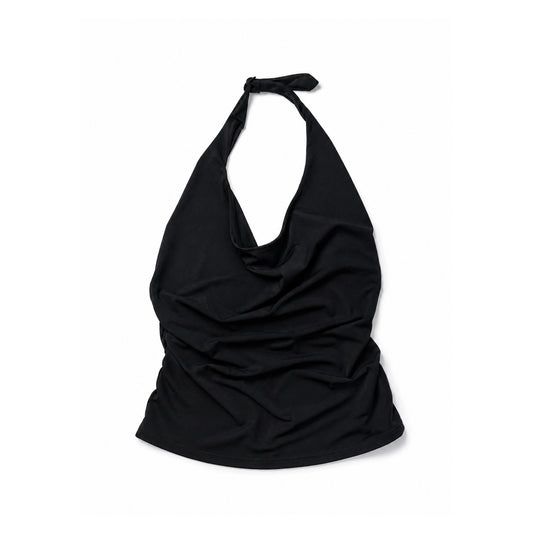 HOLTER NECK JERSEY TOPS (BLACK)